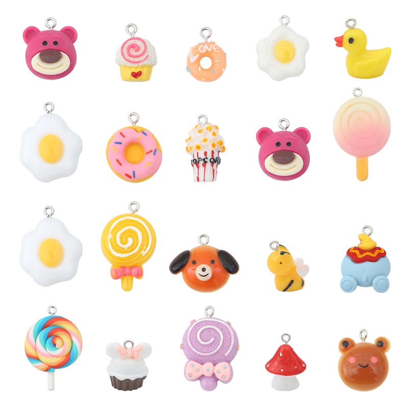 4 ชิ้น Donut Lollipop สัตว์เรซิ่นจี้ที่มีสีสัน Charms ลูกปัดสําหรับทําเครื่องประดับต่างหูสร้อยคอพวงกุญแจ DIY เด็กอุปกรณ์เสริม