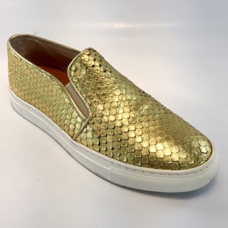 Gold Snakeskin Slip On Sneakers