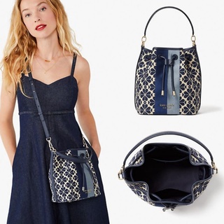 พรีฯKate Spade spade flower jacquard stripe medium bucket bag/black, navy.