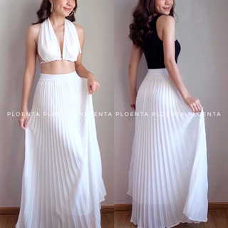 Pleated maxi skirt กระโปรงยาวผ้าชีฟองอัดพลีท เอวสม็อก มีซับใน