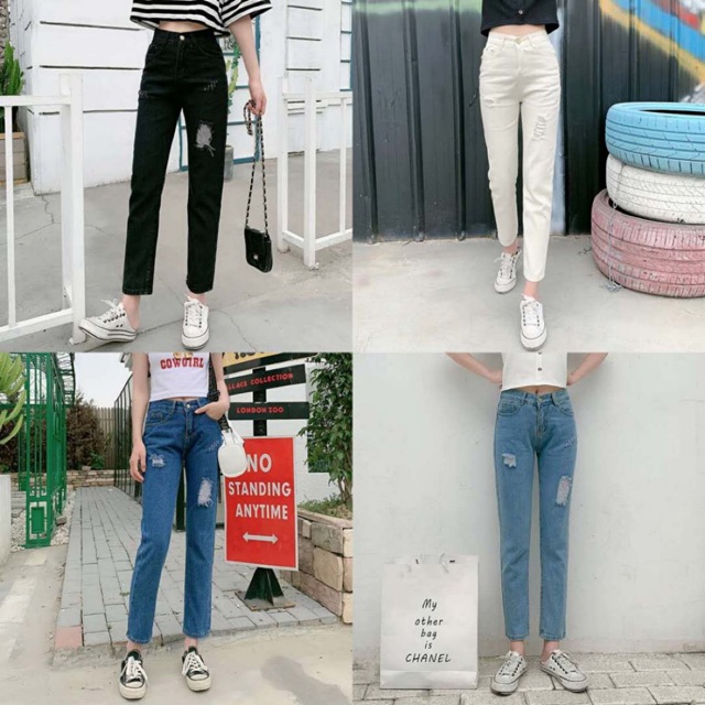 🌟👖MKL👖🌟 กางเกงยีนส์ สไตล์เกาหลี กางเกงยีนส์ขายาว ❤ แต่งสะกิดขา ❤ #8021💚