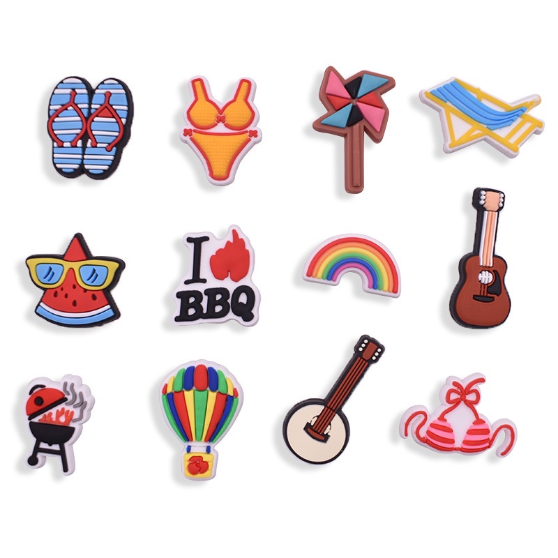 การ์ตูนสายรุ้งกังหันลมรองเท้าแตะตกแต่ง Pin BBQ บิกินี่ Jibits รองเท้าแตะ ใหม่ jibitz Charm สําหรับผู้หญิงรองเท้าอุปกรณ์เสริม