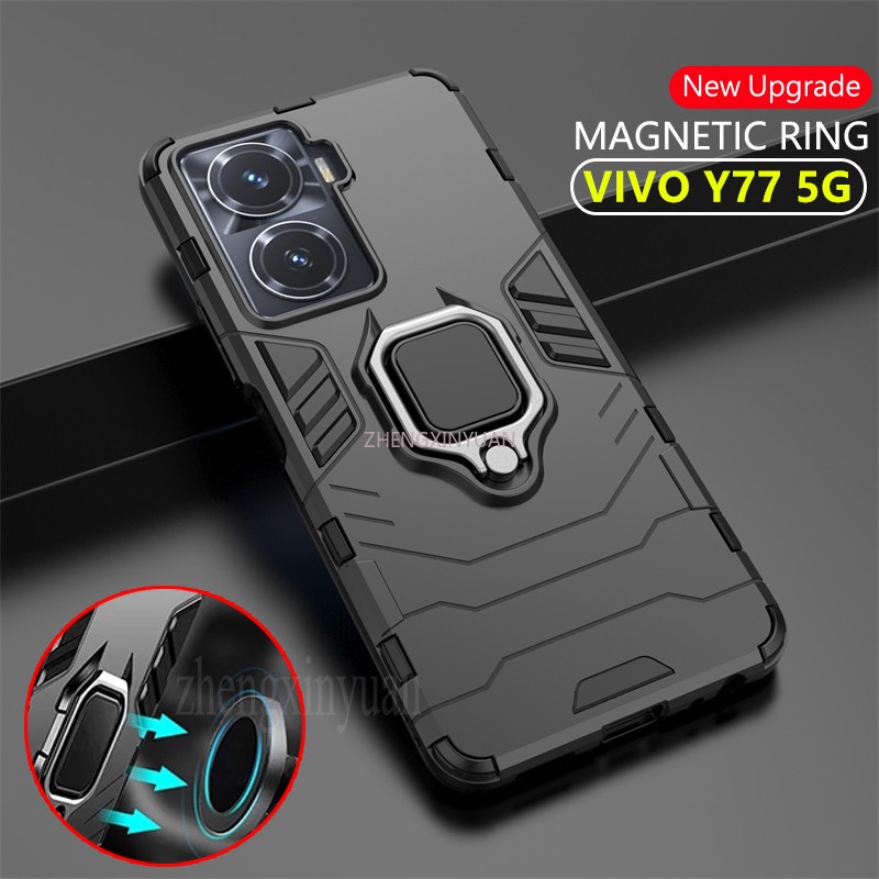เคสโทรศัพท์มือถือ กันกระแทก พร้อมแหวนขาตั้ง สําหรับ VIVO y17s V25 V25e V25 Pro Y02S Y35 4G Y77 5G Y7