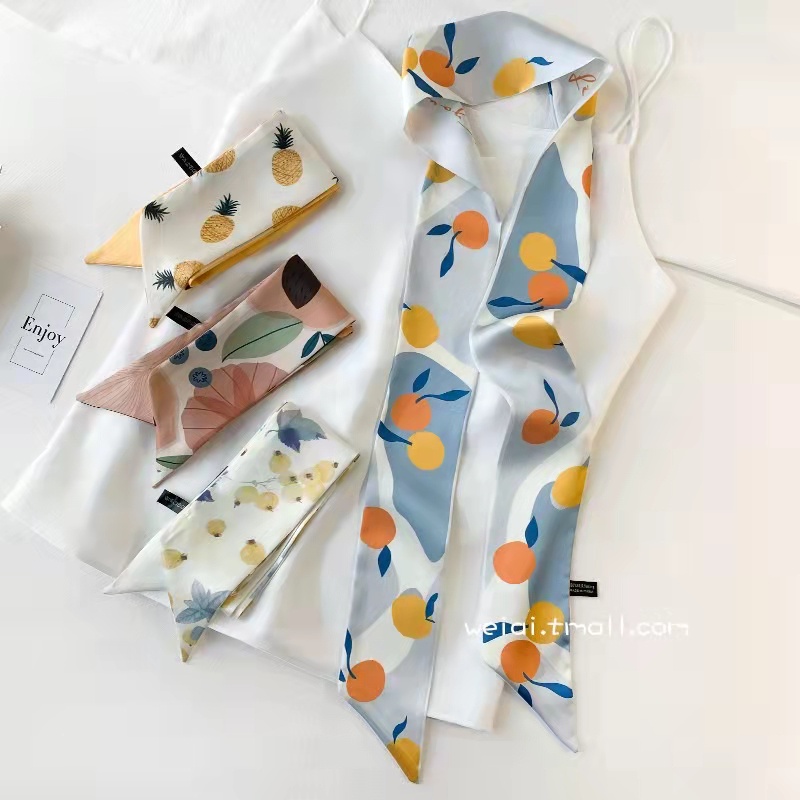 ผ้าพันคอ ผ้าเรยอน พิมพ์ลายผลไม้น่ารัก สไตล์เกาหลี สําหรับผู้หญิง