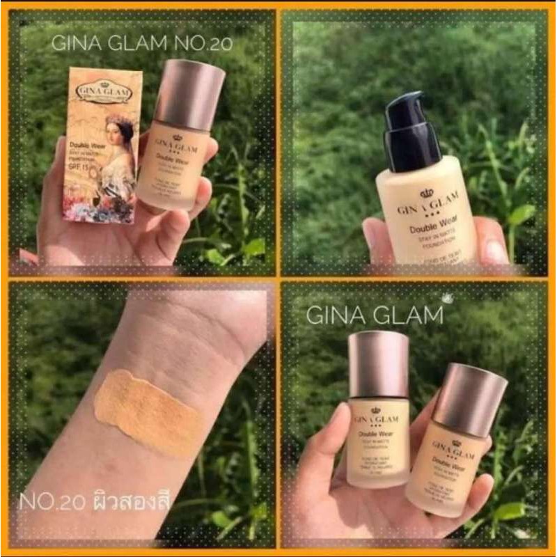 รองพื้น Gina glam double ware stay in matt foundation 30g. ครีมรองพื้น เนื้อแมท บางเบา ปกปิดเนียนเรี