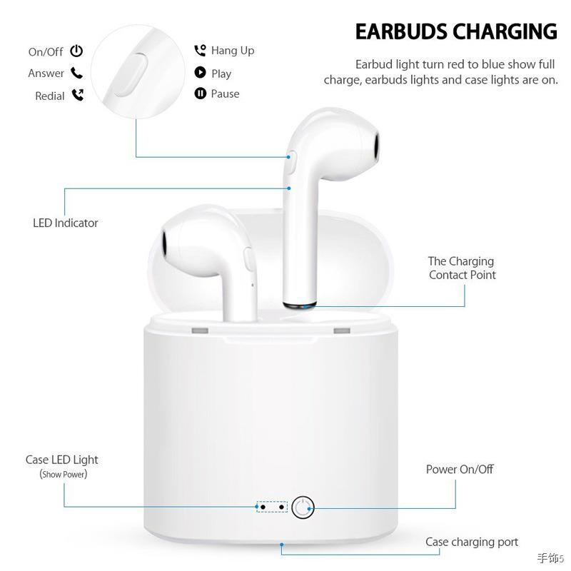 ❧■i7s tws Headphones Bluetooth 5.0 Earphones Wireless Headsets Stereo Bass Earbuds In-ear Sport Waterproof Headphone fre