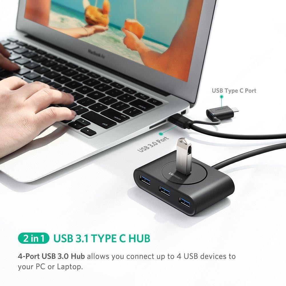 UGREEN รุ่น 40850 ตัวเพิ่มช่องสัญญาณ USB3.0 Hub 4ช่อง จาก Type C USB 3.1 OTG