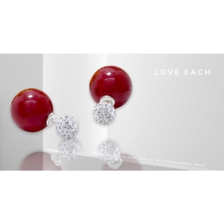 Snowball Couple Earrings (Red pearl)