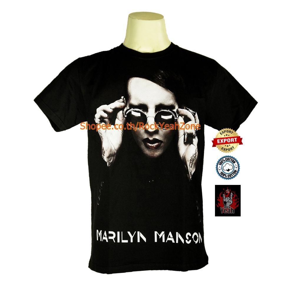 เสื้อยืดผ้าฝ้ายพรีเมี่ยมเสื้อวง Marilyn Manson เสื้อไซส์ยุโรป มาริลีน แมนสัน PTA1675 เสื้อวินเทจ ลายอมตะ