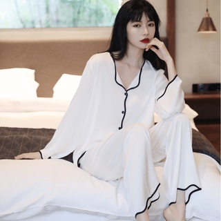 2023 new ice silk pajamas womens fashionable long sleeve Korean silk cardigan thin sexy home suit quality assurance RQB9