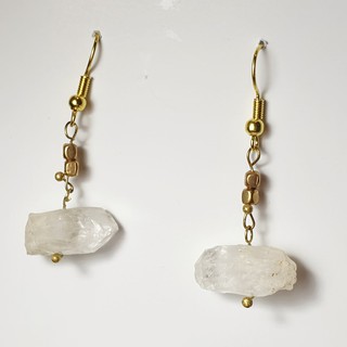 ต่างหู แท่งแก้วหิน คริสตัลควอตซ์ แร่เขี้ยวหนุมาน , Crystal Quartz, Rock Crystal earring