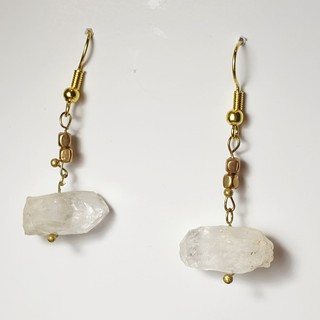 ต่างหู แท่งแก้วหิน คริสตัลควอตซ์ แร่เขี้ยวหนุมาน , Crystal Quartz, Rock Crystal earring