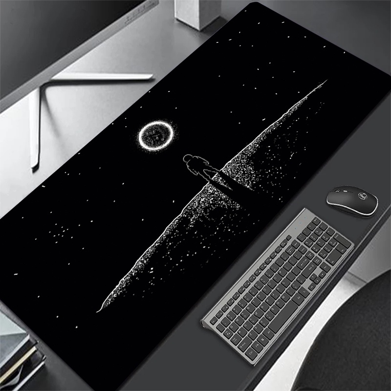 Astronauta Space แผ่นรองเมาส์สีดํา Deskmat Gamer คีย์บอร์ด Mousepad เกมสํานักงานแผ่นรองเม้าส์โต๊ะคอม