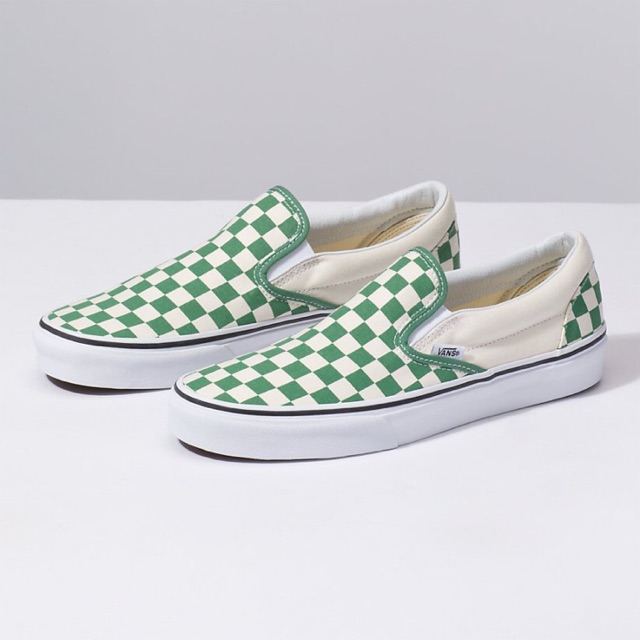 vans checkerboard slip on green