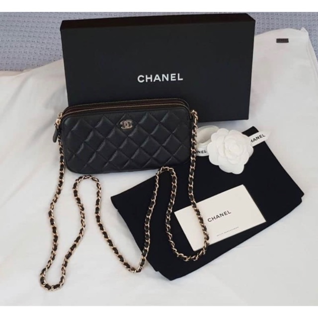 Chanel double zip WOC wallet on chain  color:Black