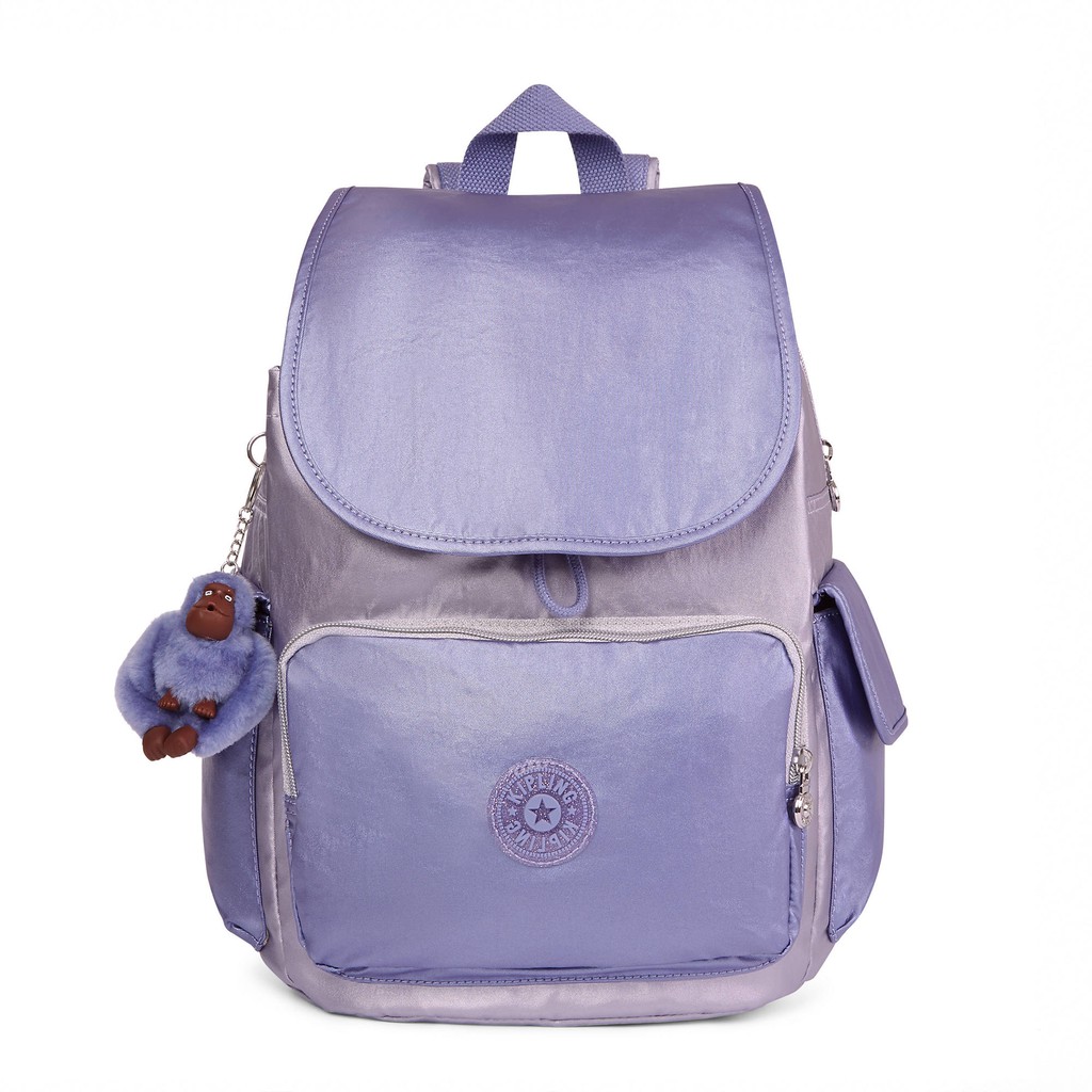 Kipling City Pack Metallic Backpack - Purple ของแท้ พร้อมส่ง