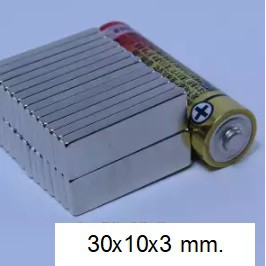 แม่เหล็กแรงสูง Magnet Neodymium รูปสี่เหลี่ยม ขนาด30x10x3mm 6ชิ้น