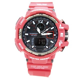 Evosport นาฬิกาข้อมือชาย สายยาง 2 ระบบ (เข็มและDigital) - ES20021 (Red)