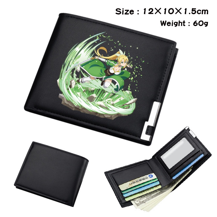 กระเป๋าสตางค์ หนัง PU ใบสั้น แบบพับได้ ลายการ์ตูนอนิเมะ Sword Art Online ใส่เหรียญได้ สําหรับนักเรียน