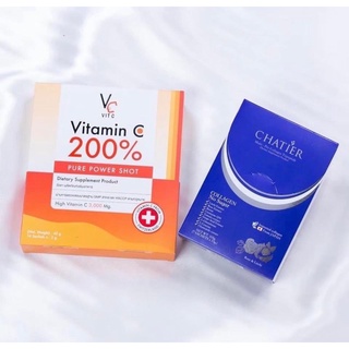 วิตามินซีเพียว น้องฉัตร VC Vit c Vitamin C 200% Pure Power Shot CHATIER Premium Collagen ชาเทียร์ คอลลาเจน น้องฉัตร"