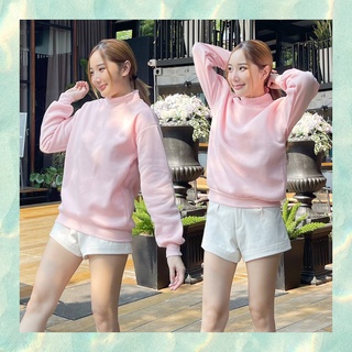 FM🌈ไทยแลนด์ เสื้อสเวตเตอร์ผ้าสำลีแขนยาวคอสูง สีพื้น 8 สี ชุด A