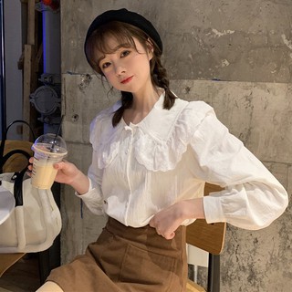 Korean Shirt เชิ้ตคอบัวเเต่งปกผูกโบว์ เเขนยาว❤