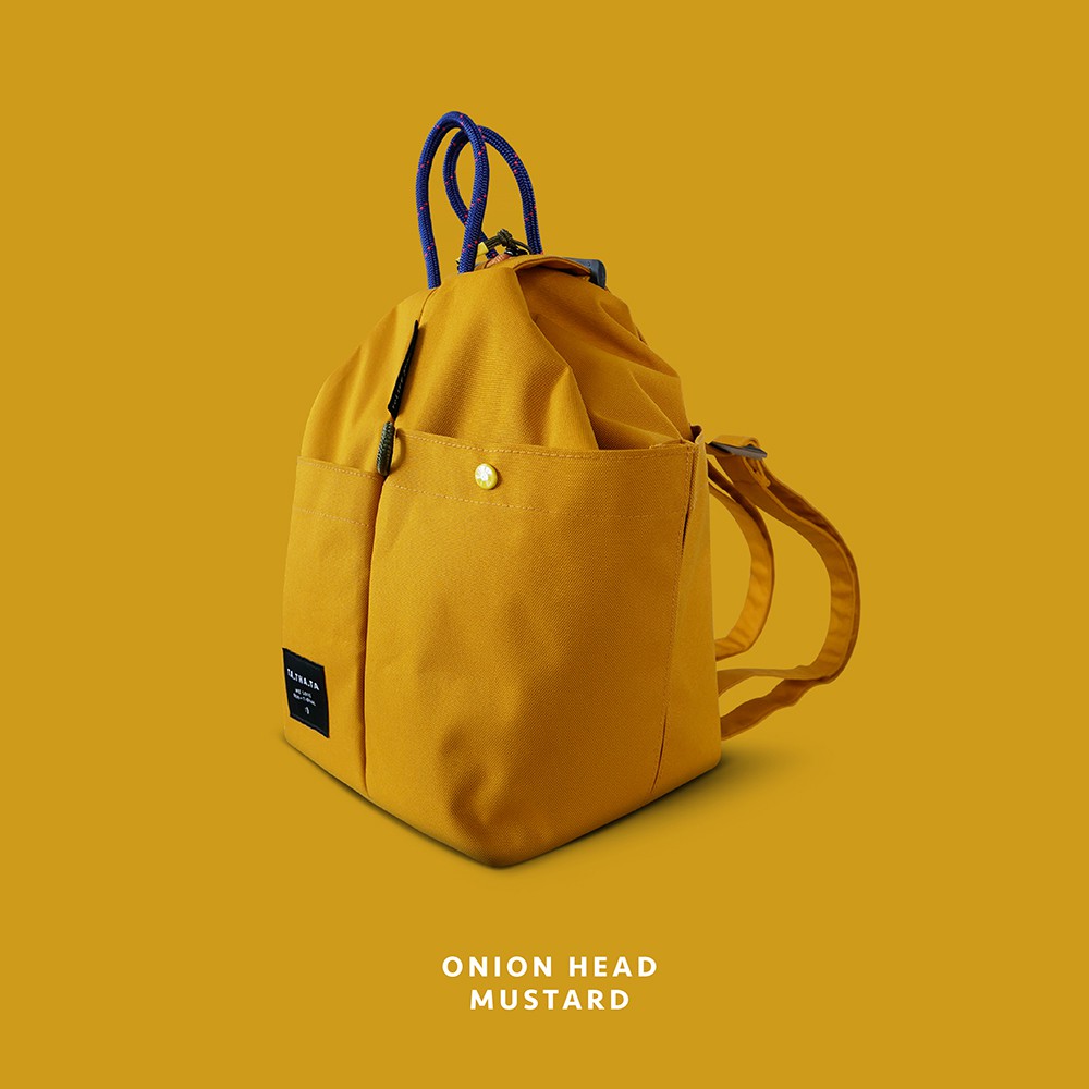 Onion head relife mustard backpack กระเป๋าเป้ผู้หญิง รุ่นหัวหอม สีเหลืองมัสตาร์ด