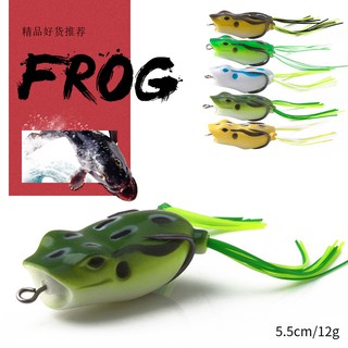 Hengjia เหยือตกปลา พร้อมตะขอ 5ชิ้น เหยื่อตกปลา Frog Fishing Lure Soft Bait with Skirt Feathers Hook For Snakehead Tackle