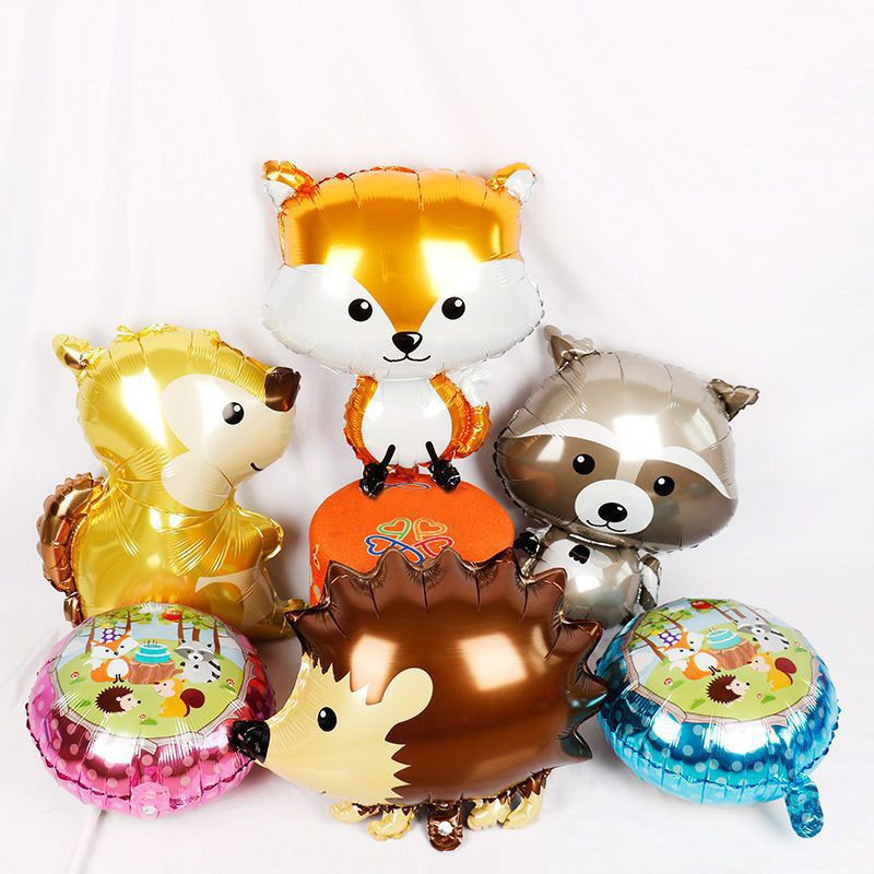 WOODLAND ANIMALS THEME FOIL BALLOON PACKAGE FOX HEDGEHOG SQUIRREL RAKUN FOX RACOON HEDGEHOG SQUIRREL