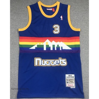 เสื้อกีฬา NBA Denver Nuggets 2006-07 สําหรับผู้ชาย #เสื้อกีฬาบาสเก็ตบอล ปักลาย Allen lverson สไตล์วินเทจ 3 สีฟ้ารุ้ง