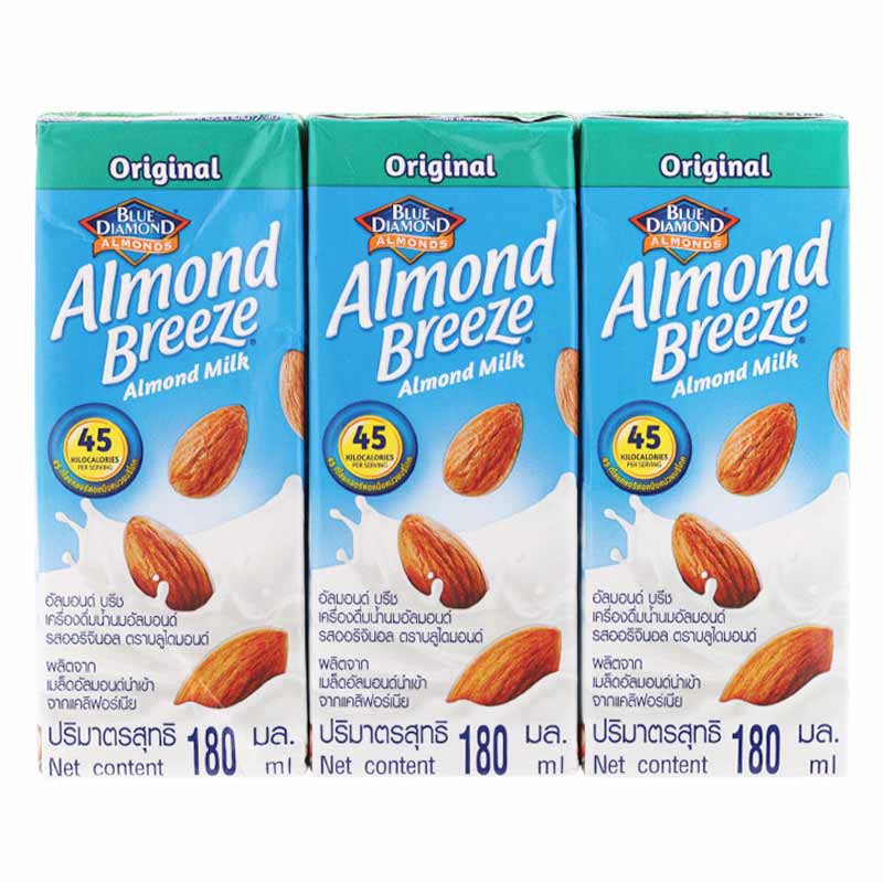 Blue Diamond Almond Breeze Almond Unsweetened บลูไดมอนด์ อัลมอนด์ บรีซ นมอัลมอนด์ สูตรออริจินอล 180m