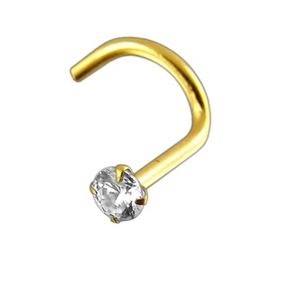 14K Gold CZ Set Nose Screw เครื่องประดับร่างกาย ขนาด 1.5mm-2mm