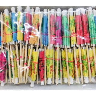 ร่มไม้ไผ่จิ๋วคละสีUmbrellabambooPick100Pcs(ชิ้น)ใช้ตกแต่งอาหารเครื่องดื่มงานหัตถกรรมCocktailSandwithFoodFruitPickDIY