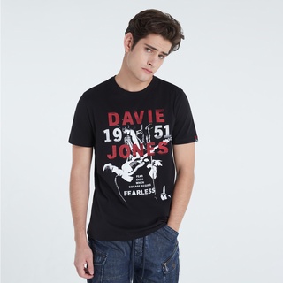 HH DAVIE JONES เสื้อยืดพิมพ์ลาย สีดำ Graphic Print T-Shirt in black TB0190BK เสื้อยืดผ้าฝ้าย