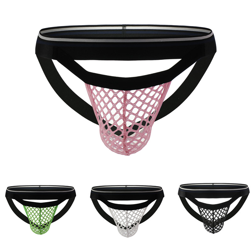 แบรนด์ Mens Thongs G-string Fishnet Mesh Jockstrap กางเกงชั้นในโปร่งใสระบายอากาศสุด ๆ