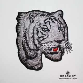 ตัวรีดติดเสื้อ เสือ หัวเสือ สีเทา ลายสัตว์ เท่ๆ Tiger Head Patch wop งานปัก ตัวรีด อาร์ม ติดเสื้อ ตัวรีดลายหัวเสือ แต่ง