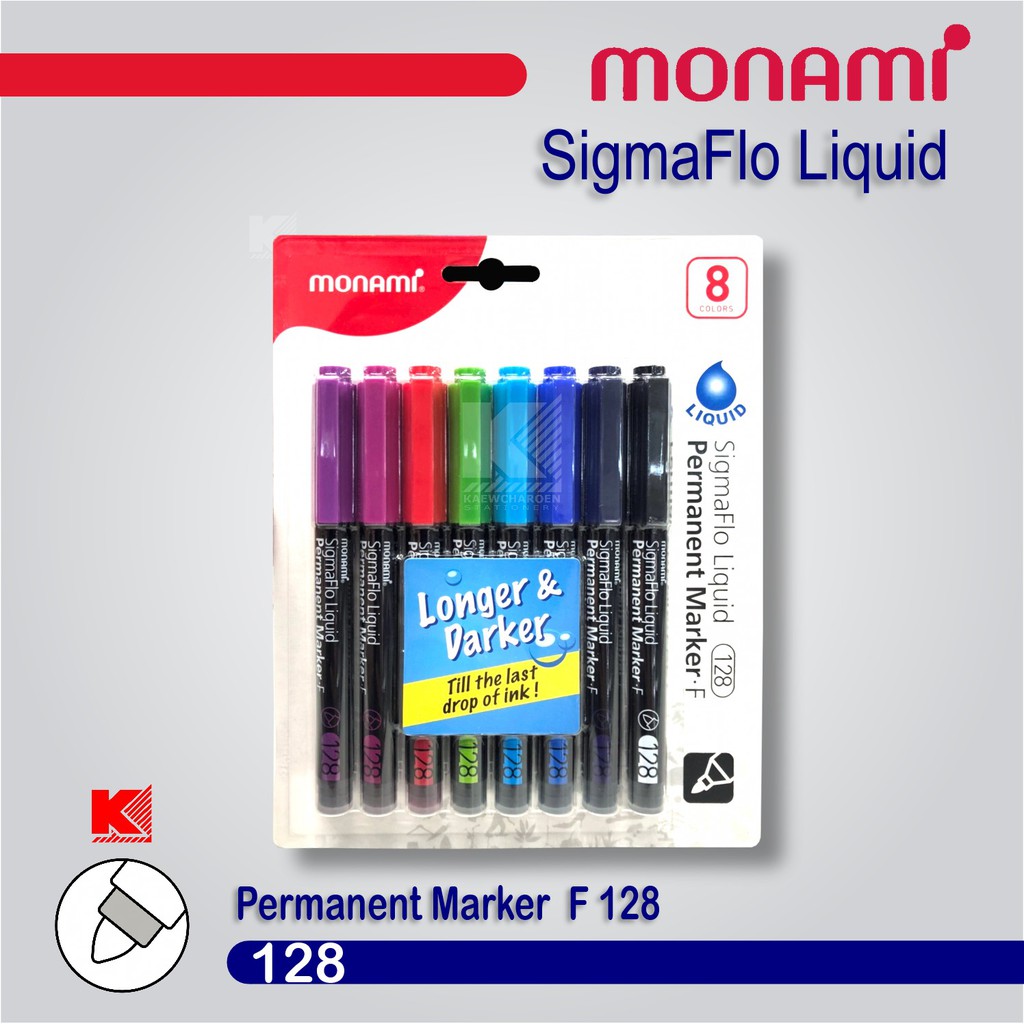 Monami Permanent Marker 128 ชุดปากกาเคมี 8 สี หัวขนาด Fine