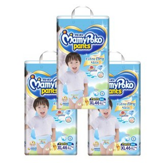 ขายยกลัง! Mamy Poko กางเกงผ้าอ้อม รุ่น Extra Dry Skin ไซส์ XL แพ็ค3 รวม 138 ชิ้น