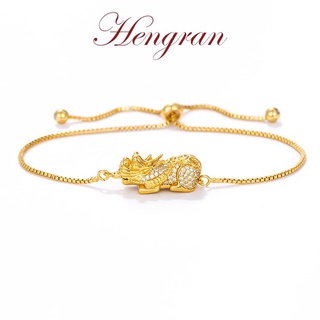 Hengran กำไลข้อมือแฟชั่นเกาหลี ทอง18K เพชร ผู้หญิง ปี่เซียะ 12GB