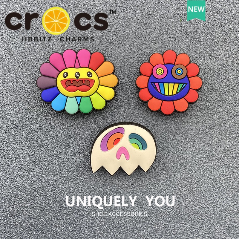 Crocs jibbitz charms รูปดอกทานตะวัน หน้ายิ้ม อุปกรณ์เสริม สําหรับตกแต่งรองเท้า crocs