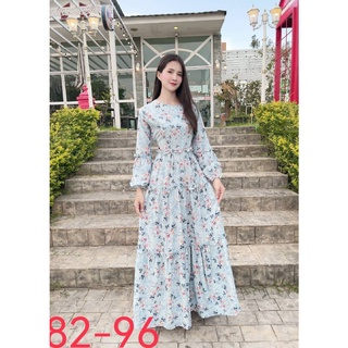 82-96# ชุดเดรสผ้าชีฟองเนื้อทราย🌼 พิมพ์​ลายดอกไม้สุดน่ารัก💐