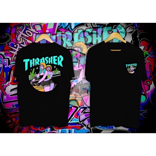 เสื้อยืดMashoo Summer Vintage cotton t-shirt Street style tee THRASHER MODEL GIRL Graphic pattern Short Sleeve TShirt fo