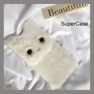 Plush Cat Stand Case For Samsung Galaxy Note 20 Ultra 10 Plus 10+ Lite 9 8 5 M31 M30s M21 M10 M20s M10s M02 M02s M62 F62 Cover Cute Cartoon Holder Warm Fluff Soft Phone Case