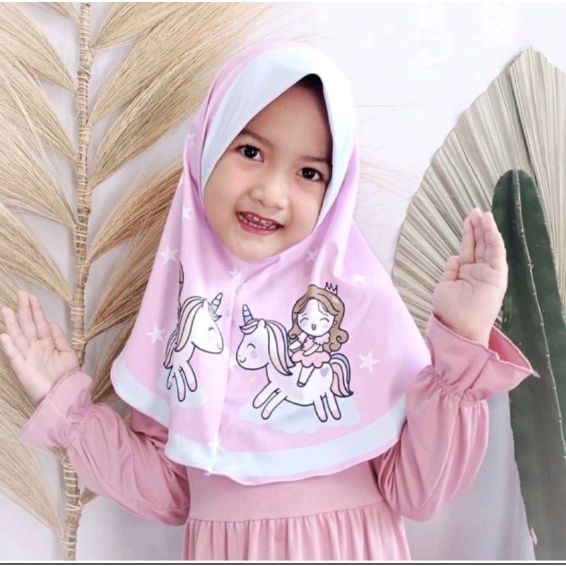 UNICORN PRINCESS INSTANT HIJAB FOR CHILDRENS BERGO, PRINTING HIJAB, CUTE HIJAB