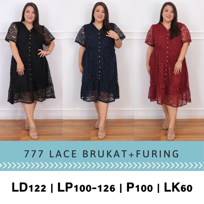 JUMBO 777 FALIASHA DRESS BIGSIZE MATERIAL LACE BRUKAT + FURING FIT TO XXL MIDIDRESS