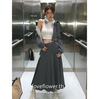 love flower เสื้อโค้ท กระโปรง อเนกประสงค์ สีพื้น แบบเรียบง่าย สไตล์เกาหลี แฟชั่นสําหรับผู้หญิง