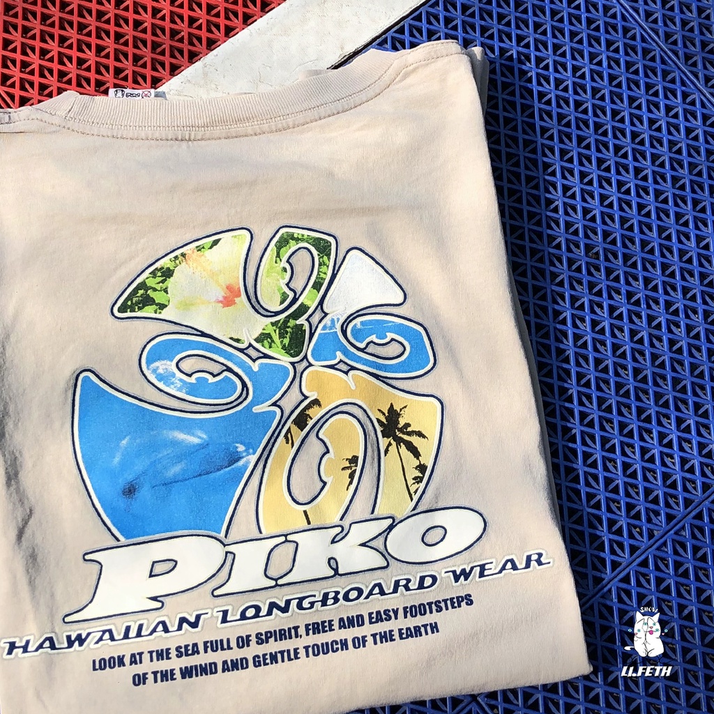 เสื้อ Piko Hawaiian Longboard Wear 90s แบรนด์เซิร์ฟ สีครีม วินเทจมือสอง