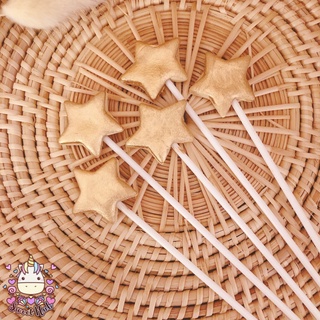 SweetHub น้ำตาลแต่งเค้กดาวสีทองแบบเมทัลลิคพร้อมก้าน