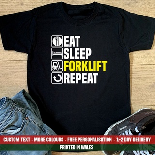 เสื้อยืดลําลอง ผ้าฝ้าย แขนสั้น พิมพ์ลาย Eat Sleep Forklift Repeat เหมาะกับของขวัญคริสต์มาส สําหรับผู้ชาย