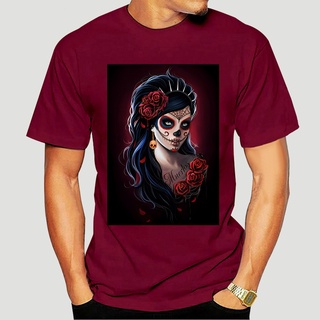 เสื้อยืดคอกลมNbf3f23r97r เสื้อยืด ผ้าฝ้าย พิมพ์ลายหัวกะโหลก DAY OF THE DEAD Goth Mexican ER66WR25378 SD23WQ25566 สําหรับ